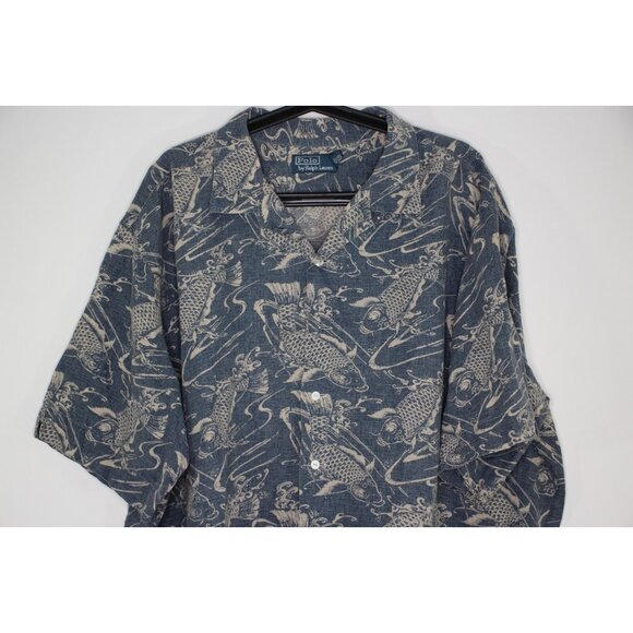 Polo Ralph Lauren Mens 2XLT Koi Fish Linen Blend Button Up Hawaiian Shirt C1125 - Picture 2 of 10